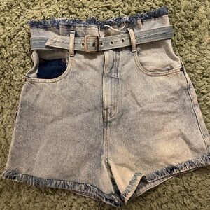 Nk High Waisted Belted Denim Shorts Size 36